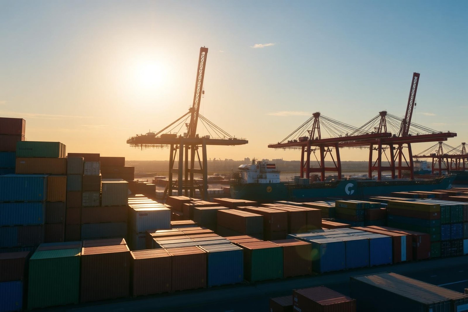 Port operations at dawn